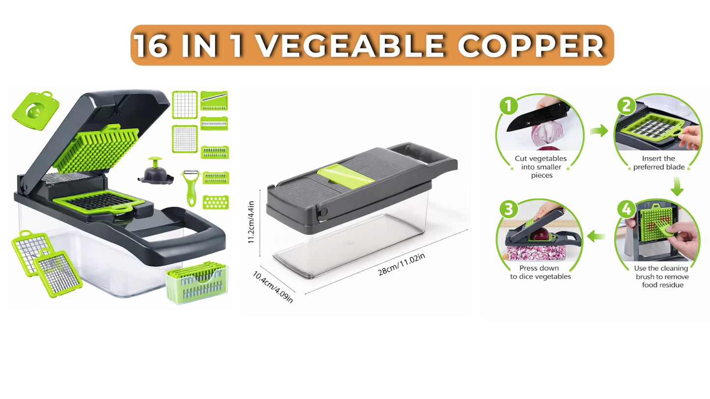 Ultimate 16-in-1 Vegetable Chopper & Fruit Salad Mandolin Slicer - Versatile Food Dicer, Cutter & Peeler