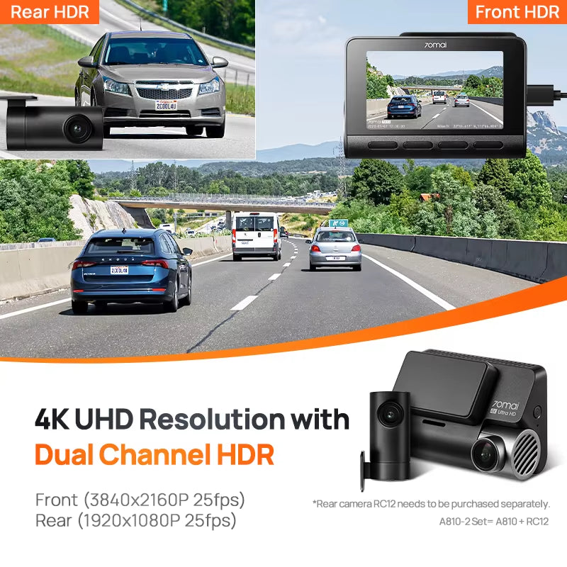 4K Dash Cam A810 HDR Built-In GPS ADAS 24H Parking 4G Compatible Car DVR  A810