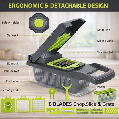 Ultimate 16-in-1 Vegetable Chopper & Fruit Salad Mandolin Slicer - Versatile Food Dicer, Cutter & Peeler