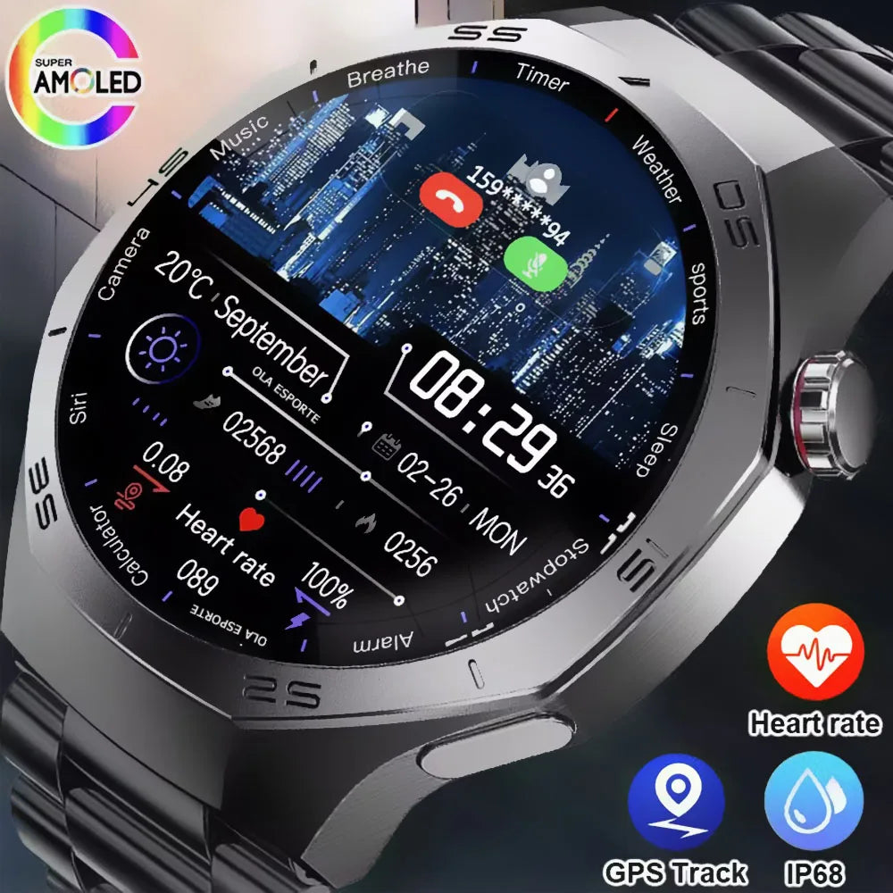 2025 New for Android Ios Smart Watch Men HD AMOLED Screen GPS Motion Trajectory Heart Rate Bluetooth Calls Smartwatch Waterproof