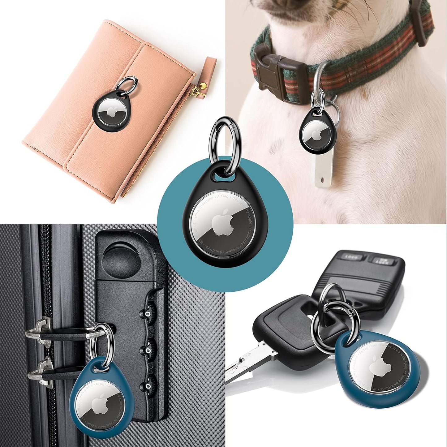 360° Protective Case for Airtag (1St & 2Nd Generation) [4 Pack], TPU Full Cover Keyring Holder with Premium Zinc Alloy Spring Clip, Scratch-Resistant Design for Keys, Bags, Luggage