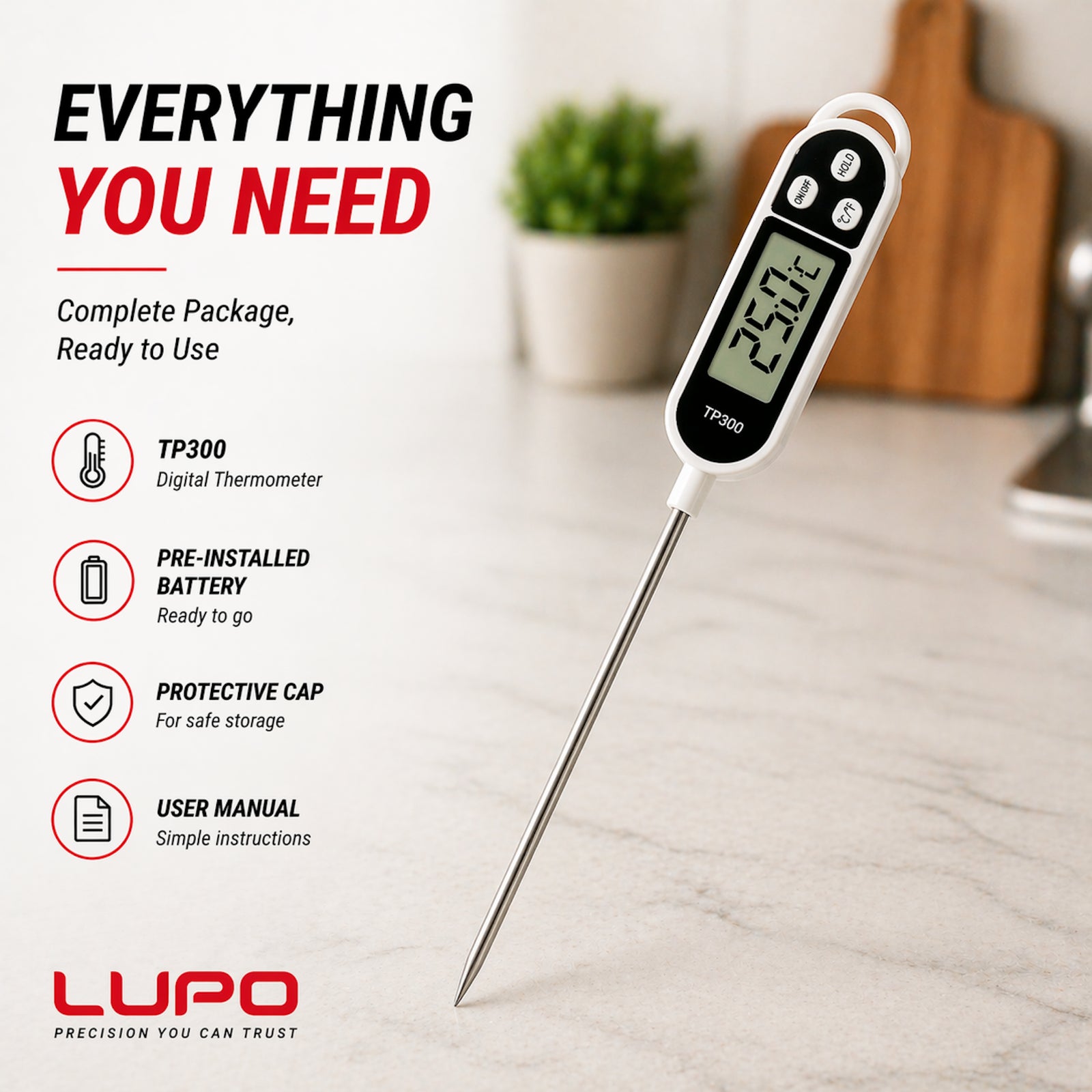 Instant Read Digital Meat Thermometer for BBQ and Air Fryer Cooking