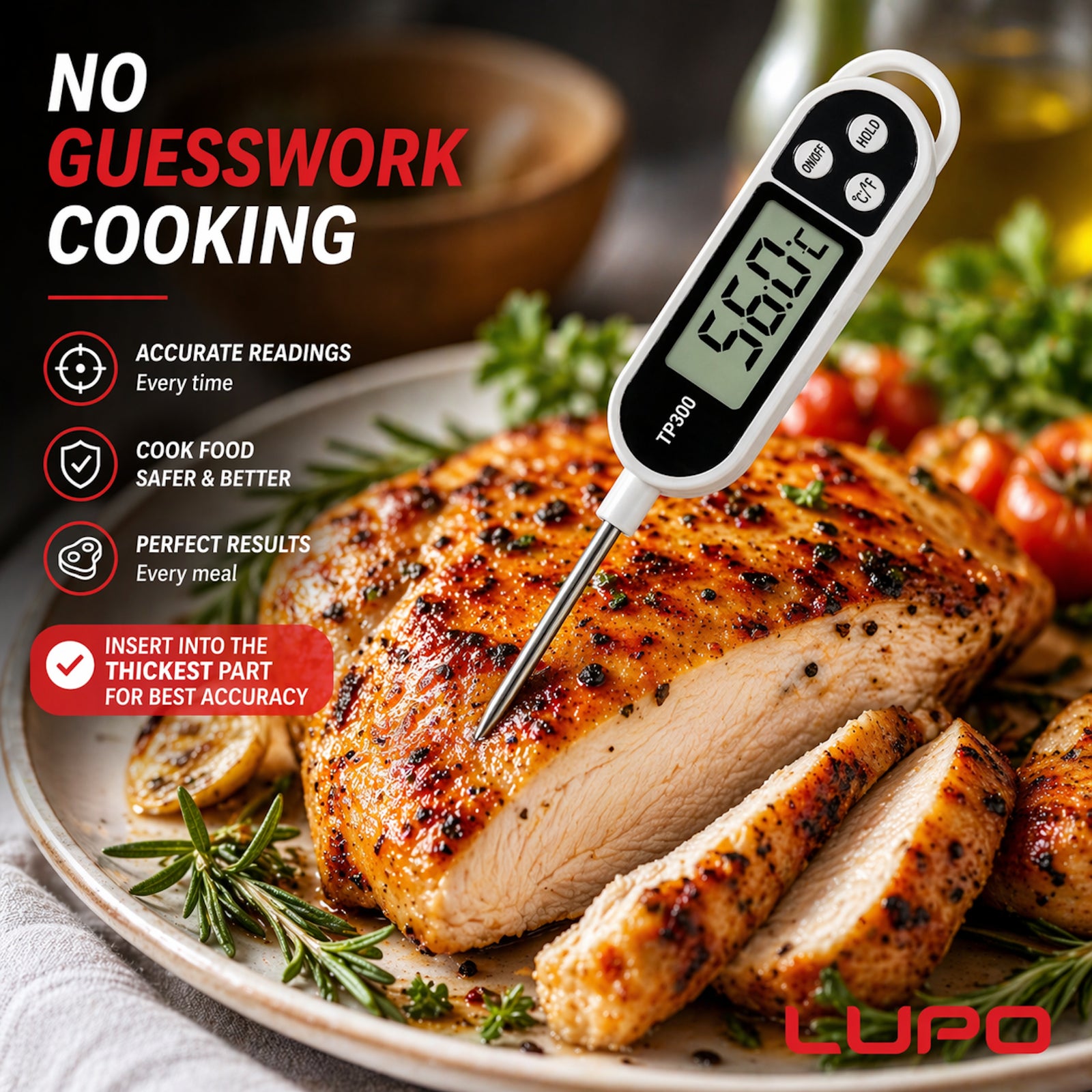 Instant Read Digital Meat Thermometer for BBQ and Air Fryer Cooking