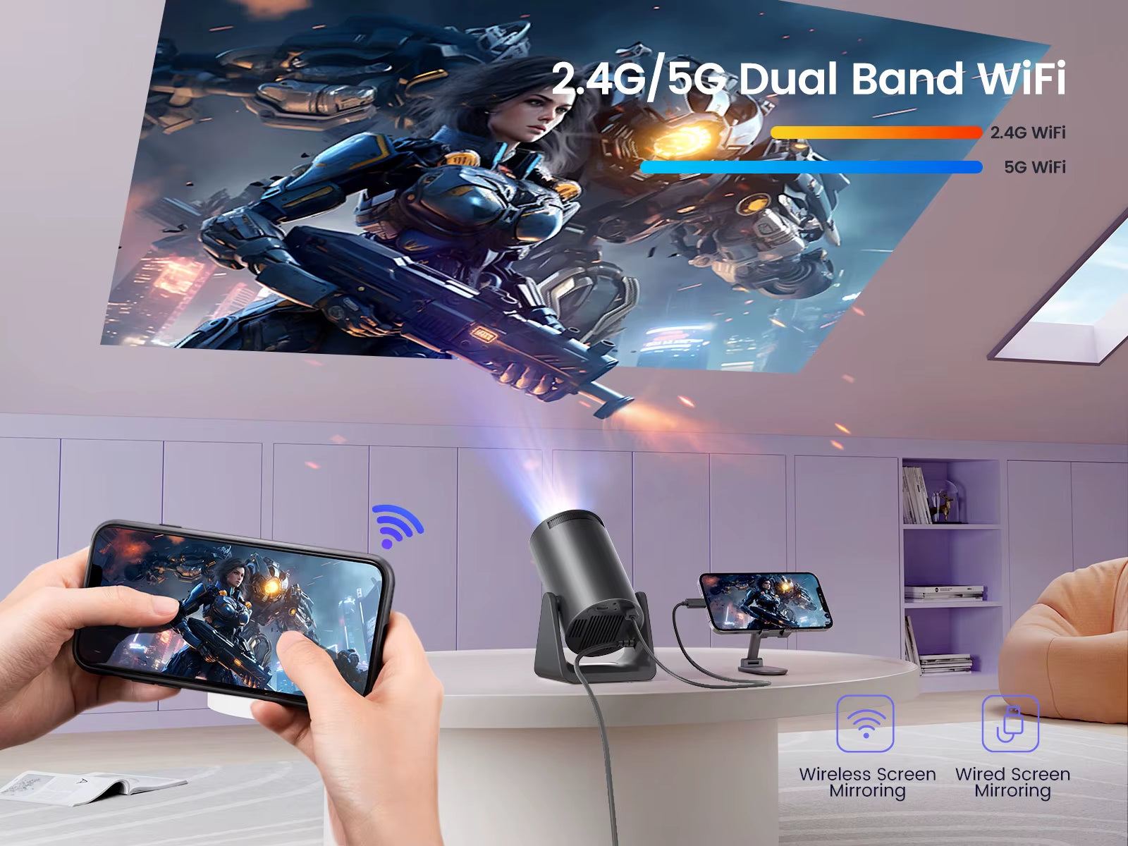 Wimius L1 Mini Projector — 1080P Portable Home Cinema Projector with Built-In Android 11, WiFi & Bluetooth | Perfect Gift for Men